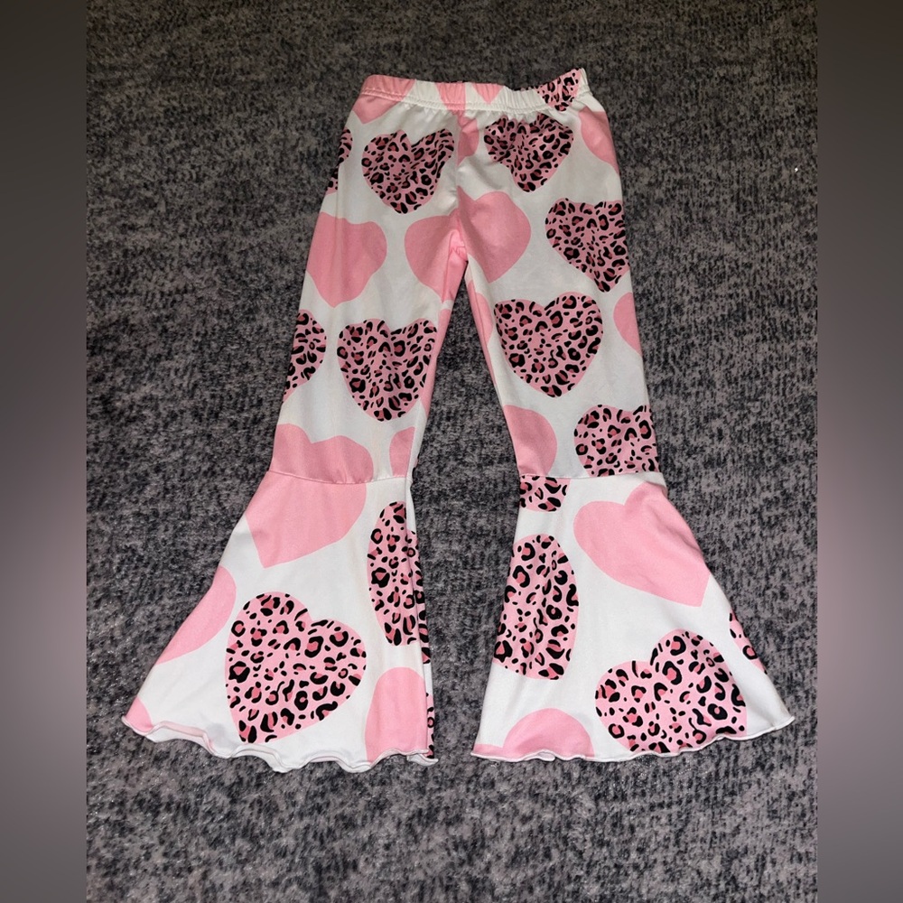 Pink Heart and Leopard Print Flare Pants Size 4T New